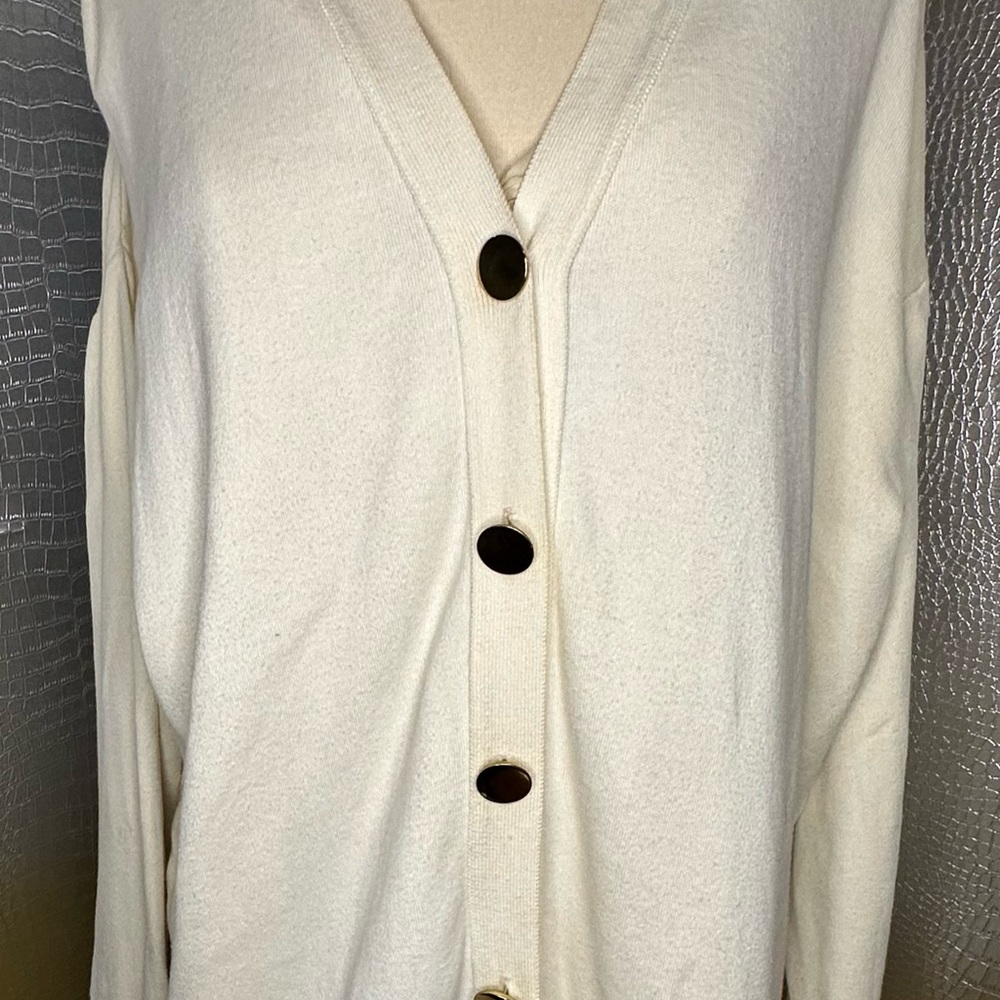 Calvin Klein Studio Cream Button-Up Cardigan Sweater